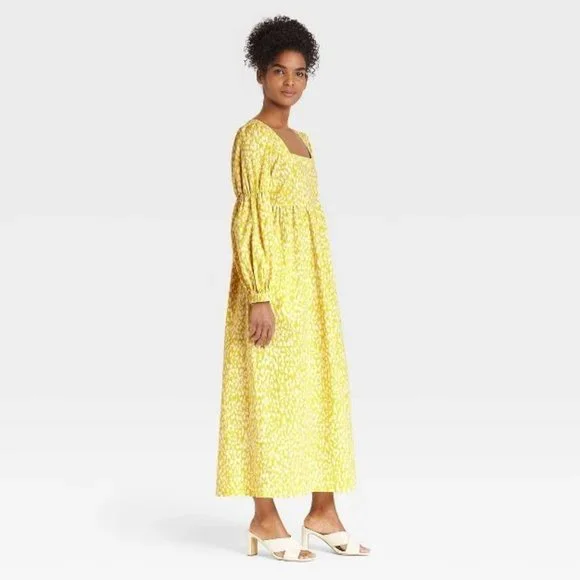 Who What Wear Women's Dress Medium Maxi Long Sleeve Yellow Leopard Print New - Picture 3 of 10